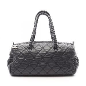Chanel Matelassé Boston Bag Handbag Leather Women's Black